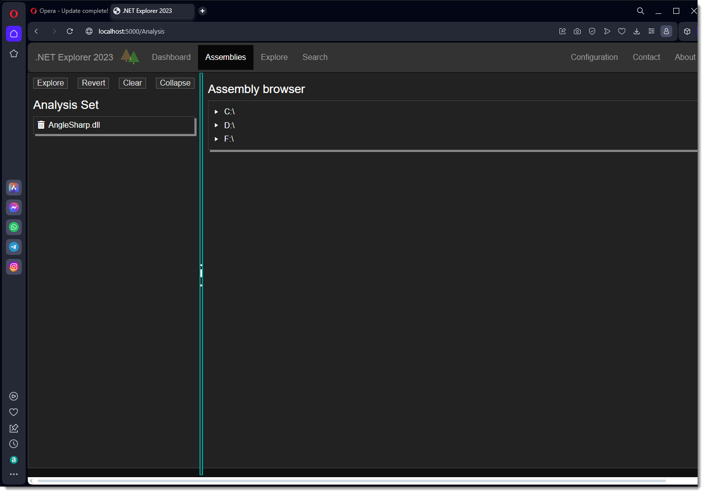 Analysis set and assembly browser